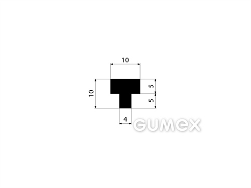 Gumový profil tvaru "T", 10x10/4mm, 45°ShA, EPDM, -40°C/+100°C, čierny